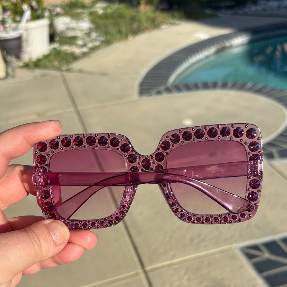 Embellished Oversized Pink Sunglasses - Picture 3 of 5